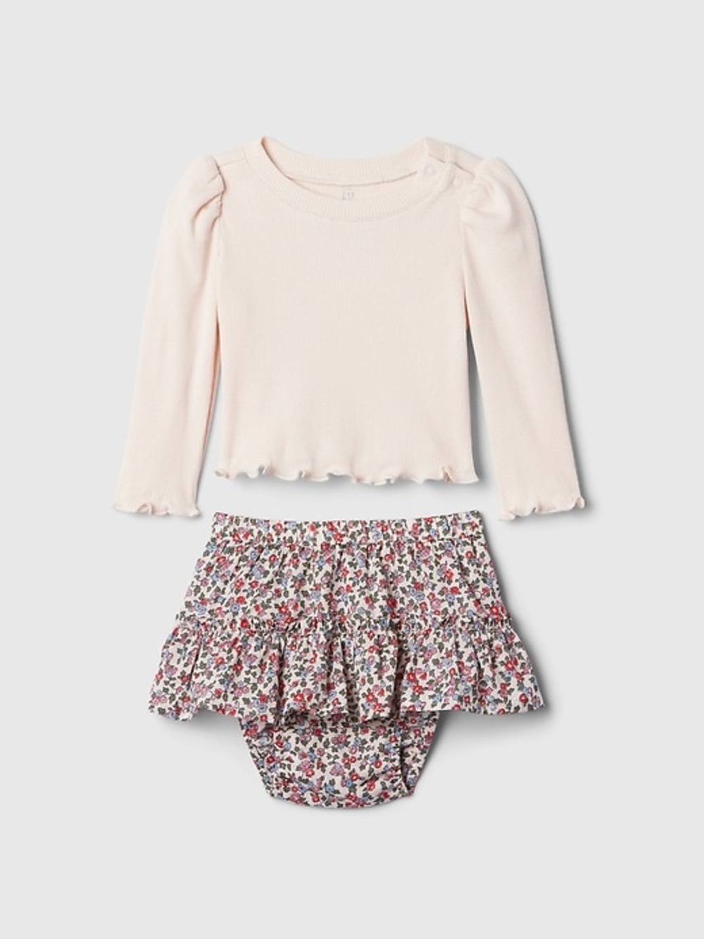 Baby Gap Pink Ruffled Top & Floral Skirted Bloomers Set